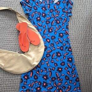 Hatley Dress - Turquoise with Coral Floral & Leaf Pattern